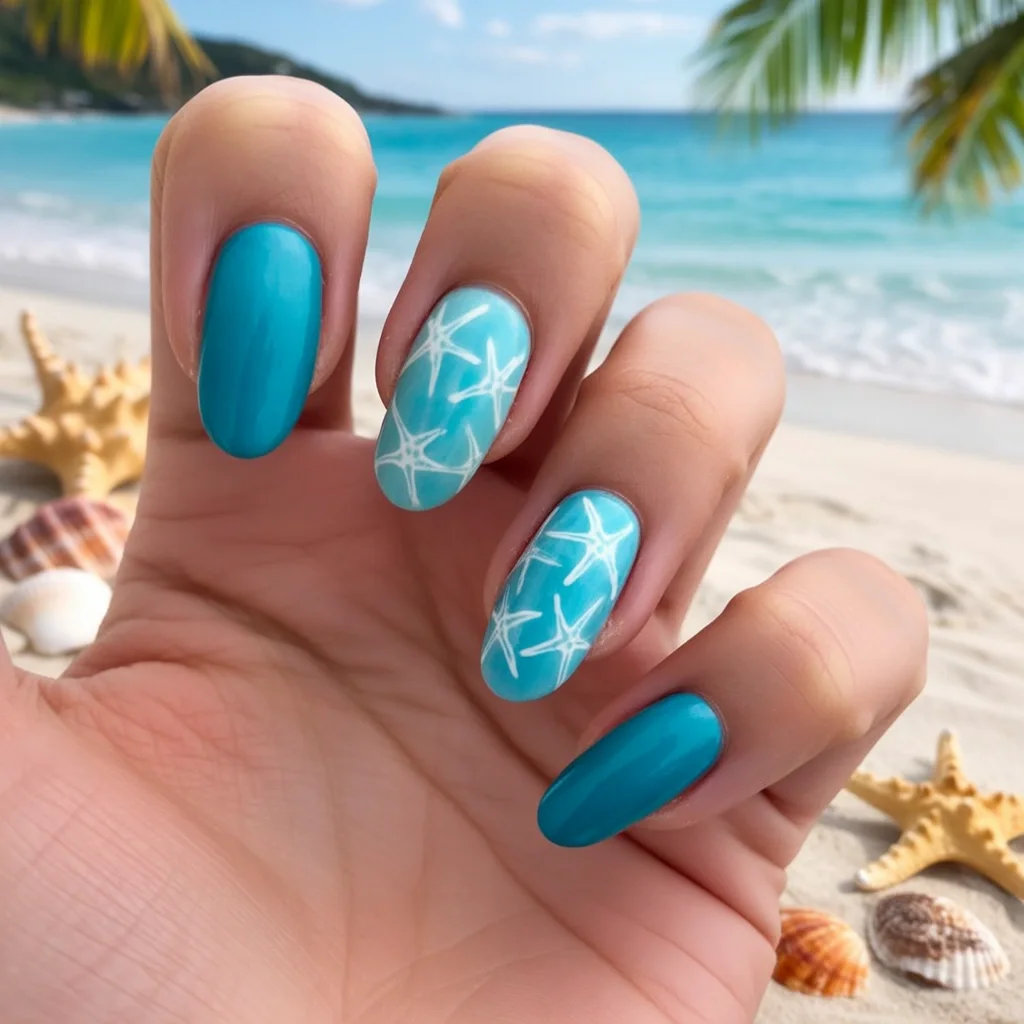 starfish summer nails 2026 Turquoise Beach Starfish Escape