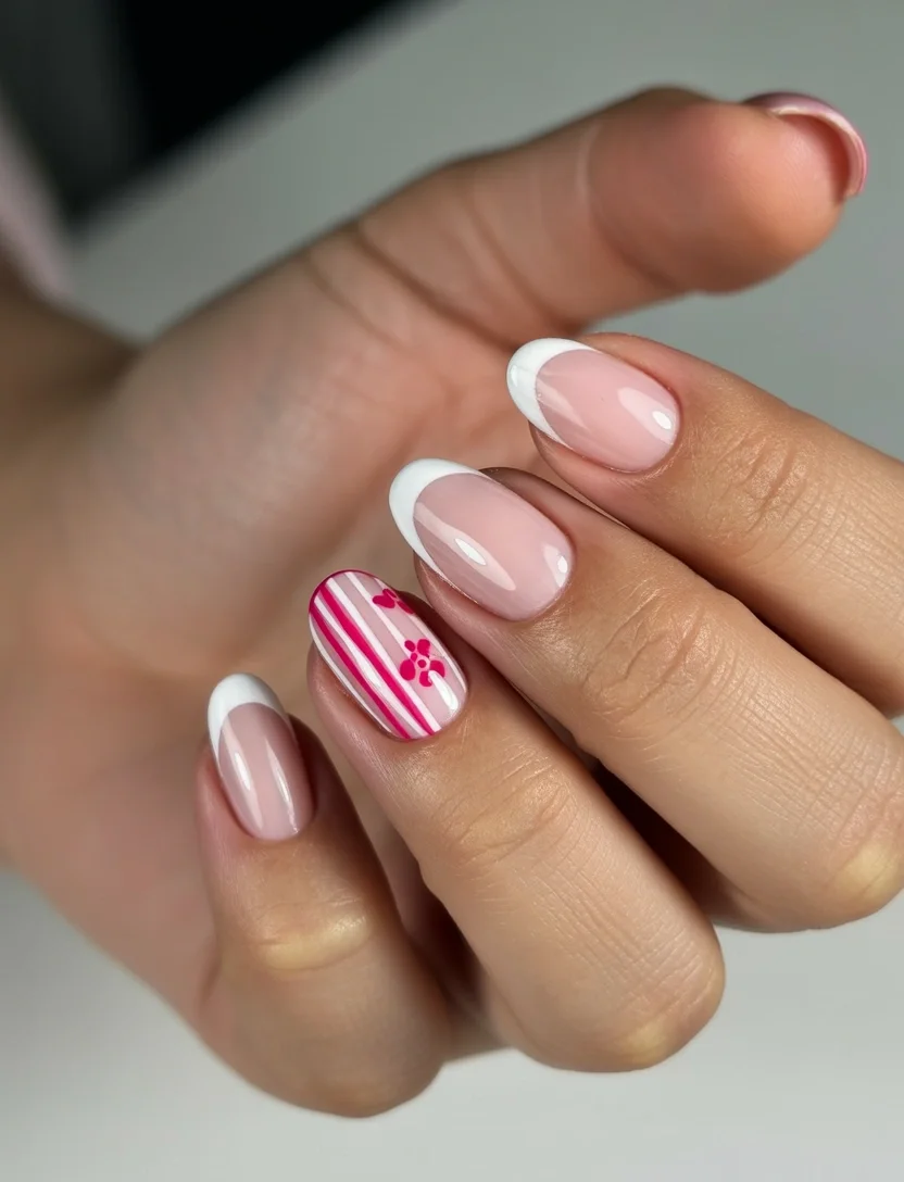 summer oval nails 2026 Sweet French Tips With Playful Pink Accents