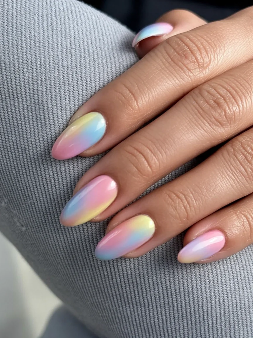 summer oval nails 2026 Pastel Rainbow Ombre For Dreamy Summer Days