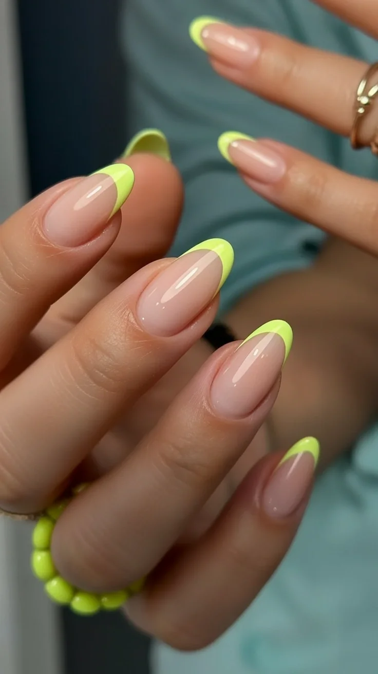 summer oval nails 2026 Neon Lemon French Tips For Sunniest Days