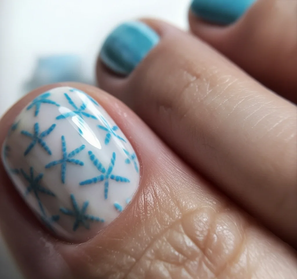 summer pedicure nail art 2026 Delicate Starfish Pattern Inspired by the Shore