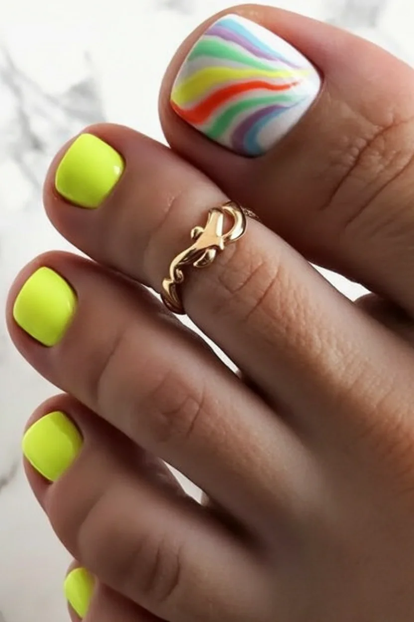 summer pedicure nail art 2026 Neon Lime Swirls That Feel Like Summer Energy