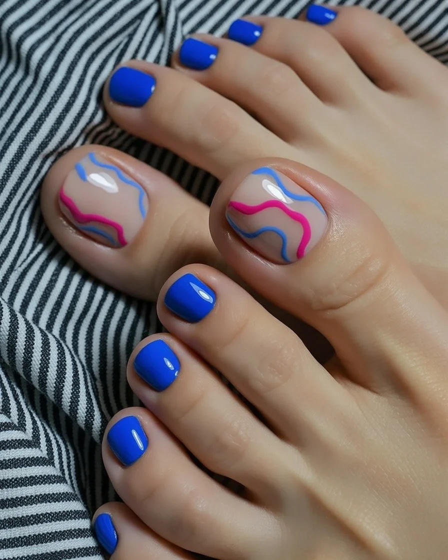 summer pedicure nail art 2026 Electric Blue Waves Inspired by Ocean Currents