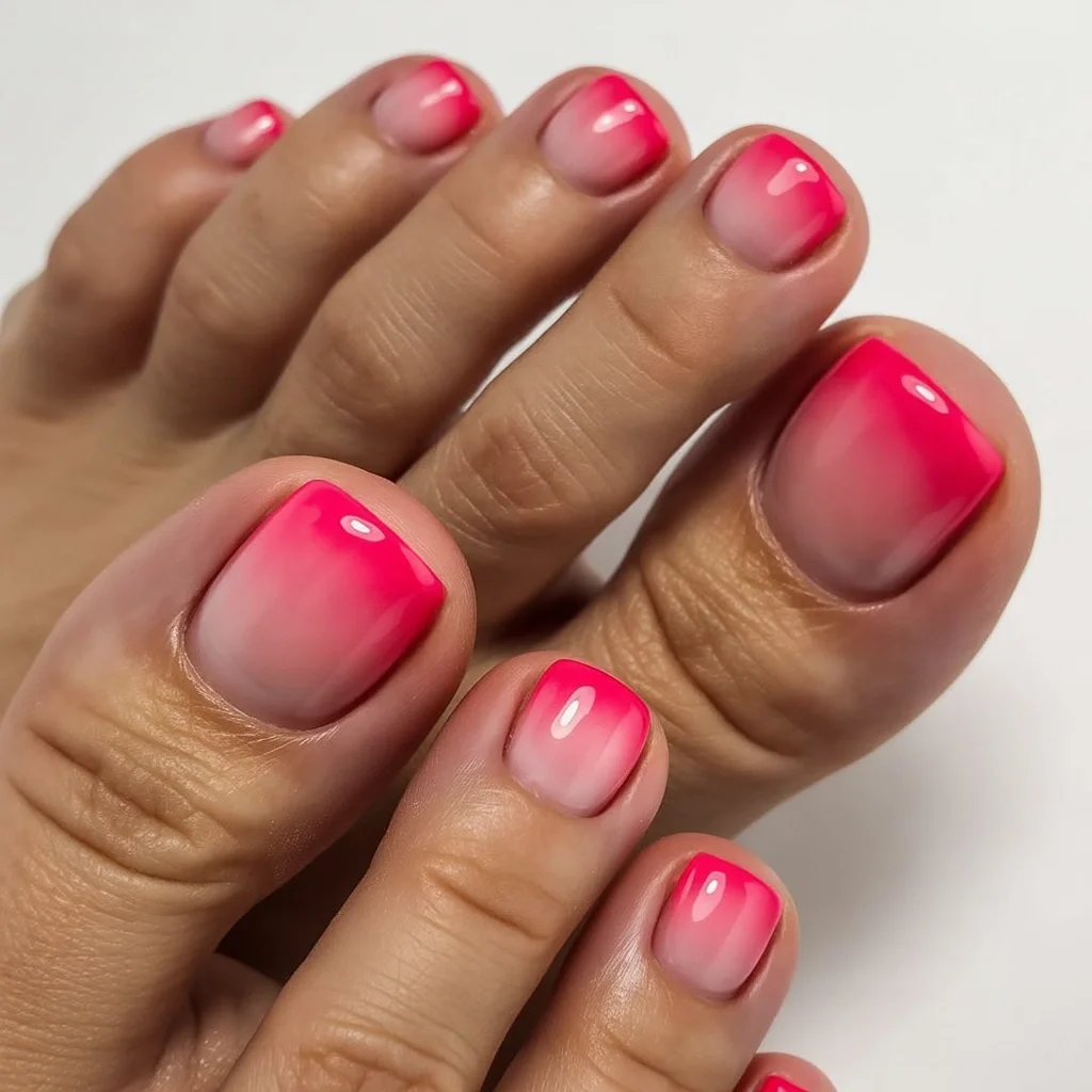 summer pedicure nail art 2026 Neon Pink Ombre That Looks Effortlessly Fresh