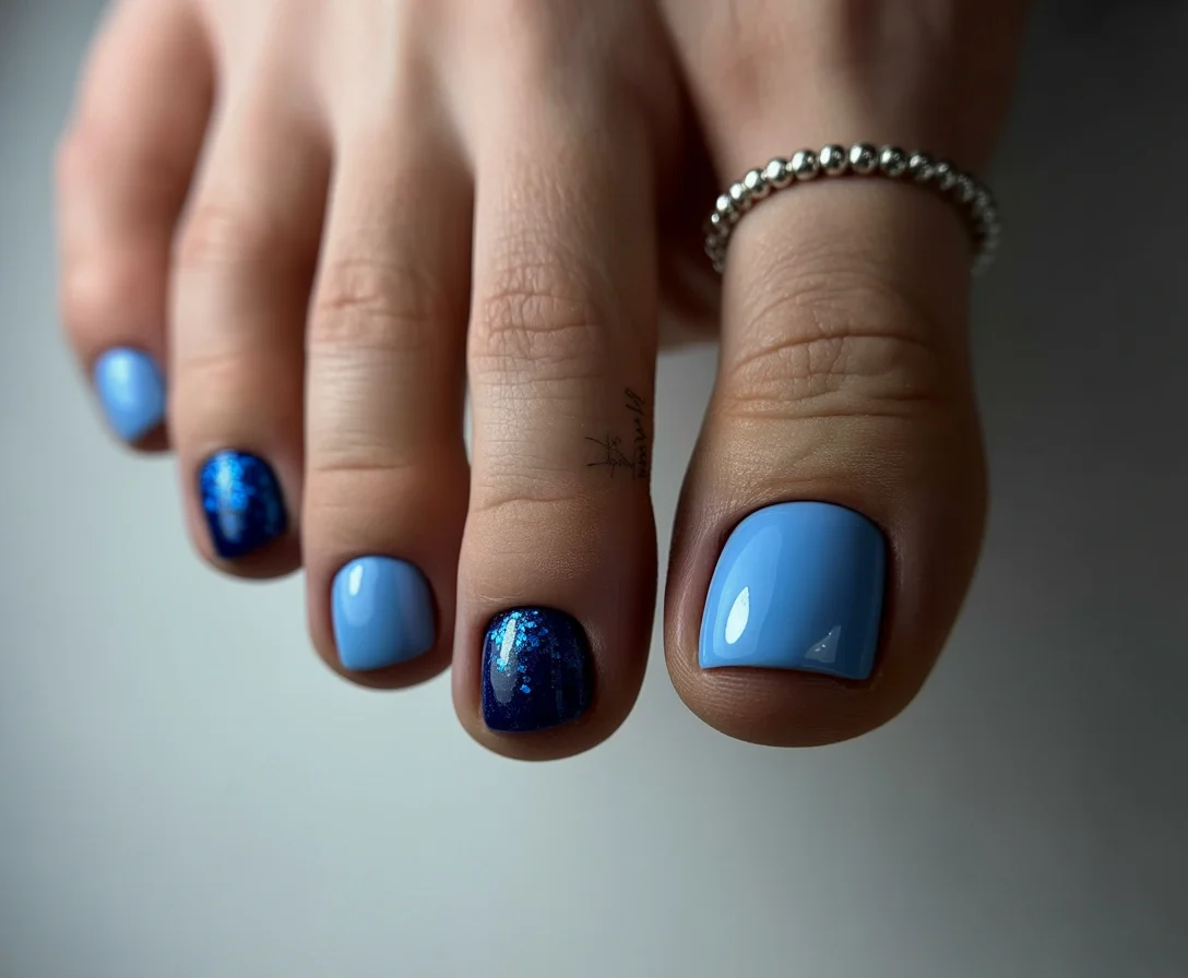summer pedicure nail art 2026 Denim Blue Pedicure That Feels Effortless