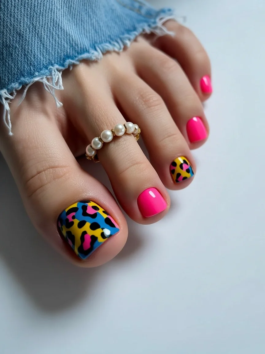 summer pedicure nail art 2026 Electric Pink Leopard Pedicure for Bold Summer Days