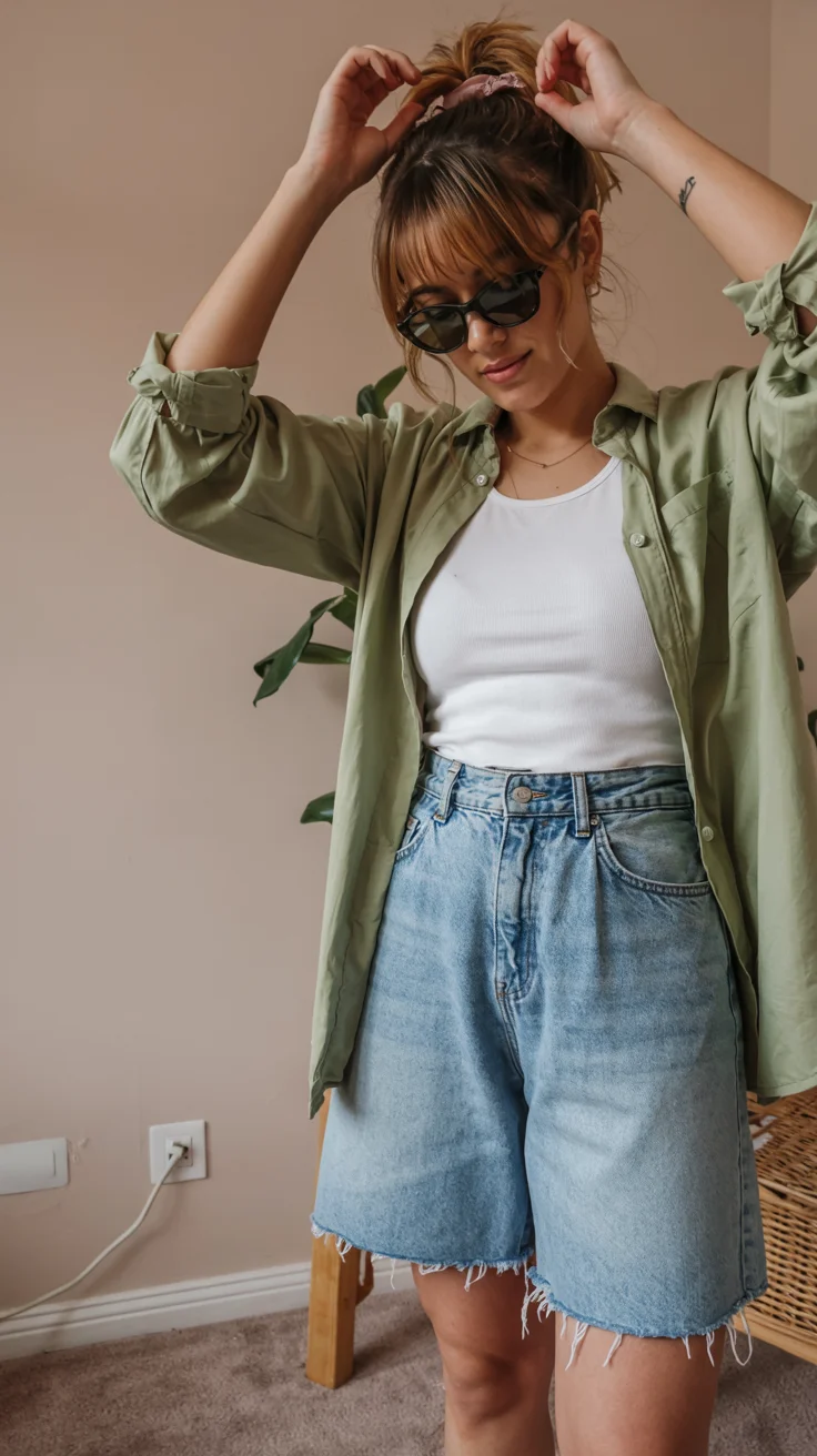 summer to fall outfits 2026 Olive Layers and Relaxed Denim
