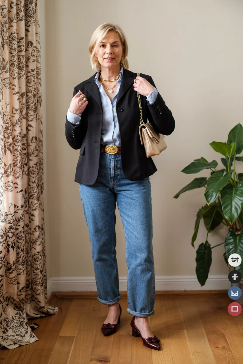 what to wear in fall 2026 over 50 blazer and jeans