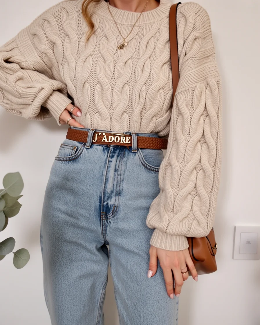 autumn fashion outfits 2026 Soft Cable Knit and Light Denim That Never Goes Out of Style