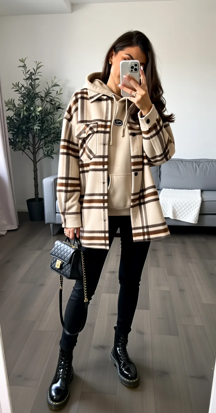 autumn fashion outfits 2026 Plaid Shacket and Hoodie for Relaxed Everyday Comfort