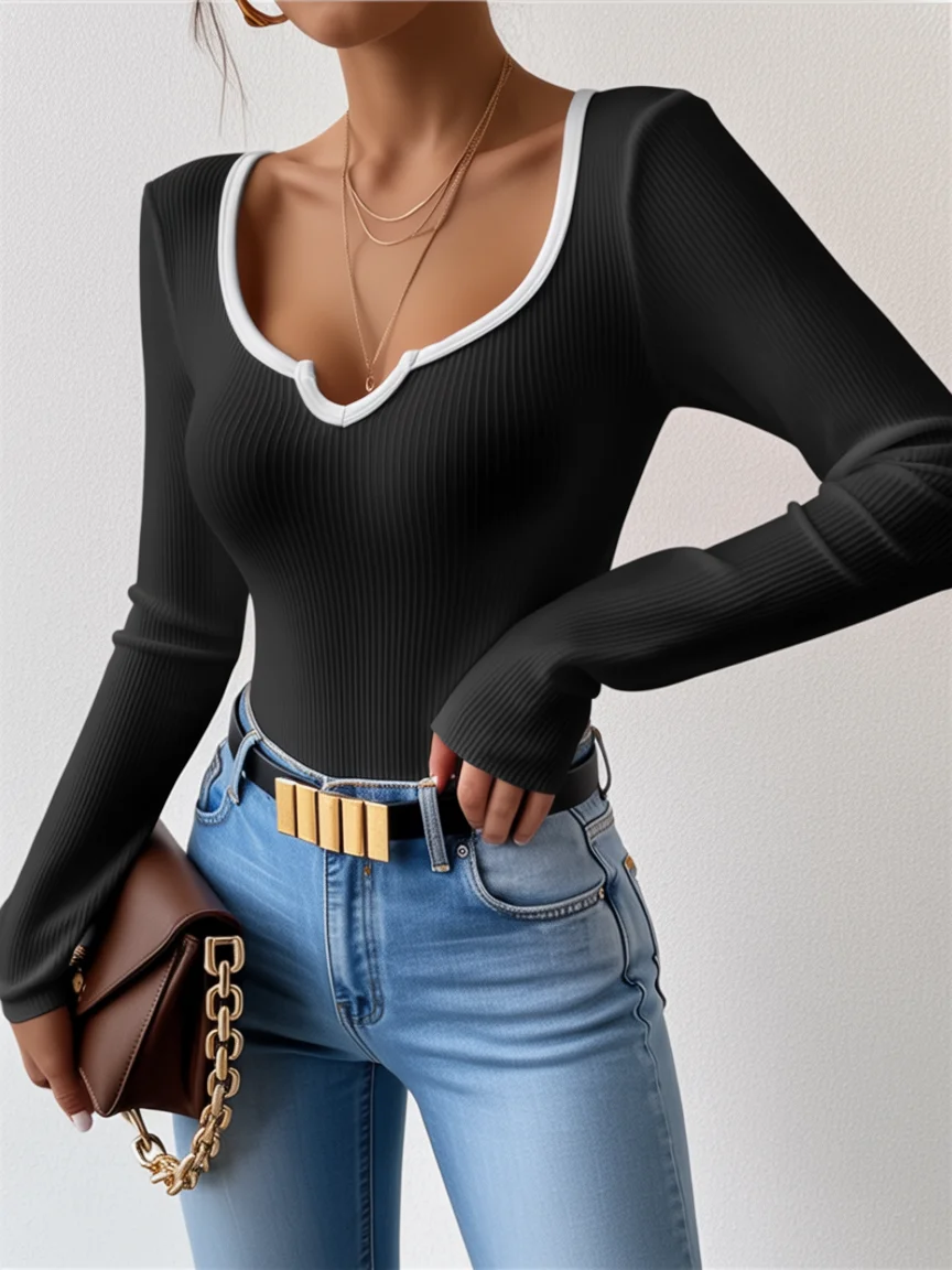 fall long sleeve tops 2026 Modern Contrast Trim That Makes Everyday Denim Feel Elevated