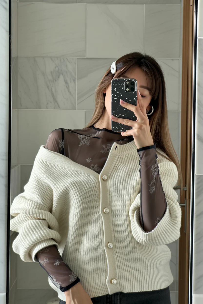 fall long sleeve tops 2026 Soft Knit Layers With Romantic Mesh Details