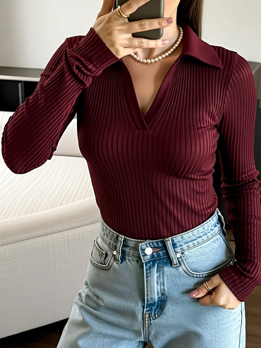 fall long sleeve tops 2026 Deep Burgundy That Feels Richer Than Basic Neutrals