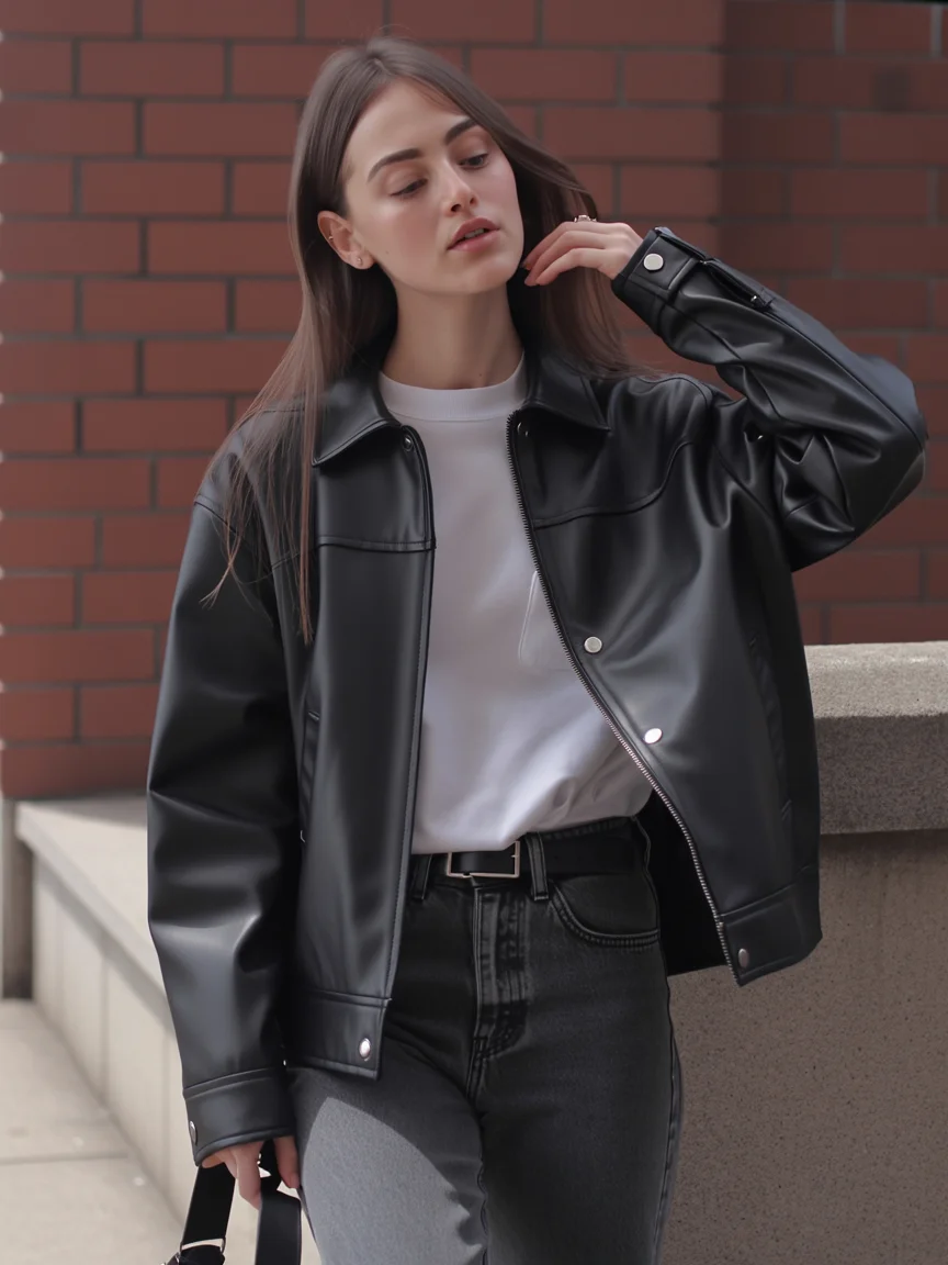 fall outfits with bombers 2026 Oversized Leather Creates a Refined Everyday Look