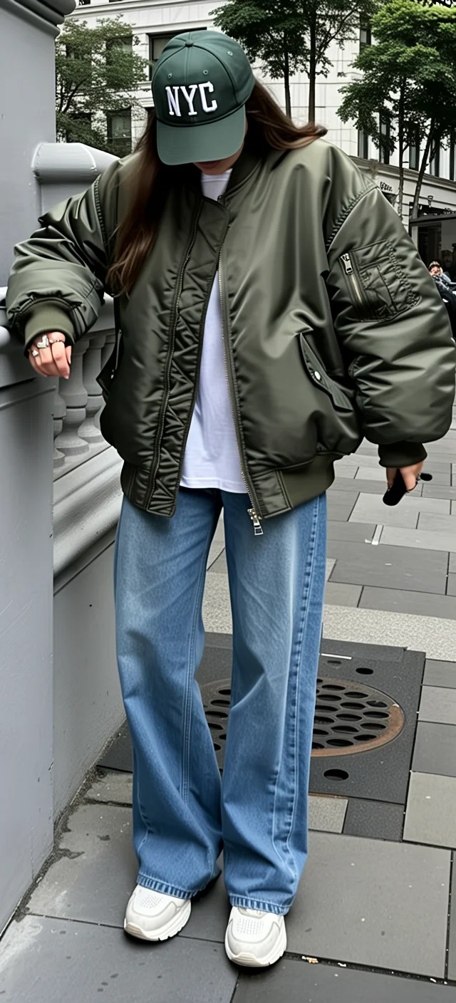 fall outfits with bombers 2026 Olive Green Streetwear With Relaxed Volume
