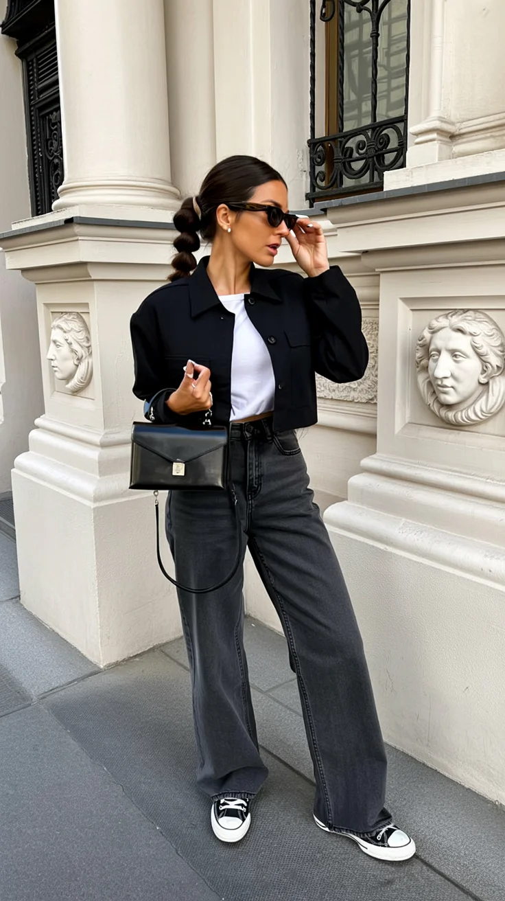 fall outfits with bombers 2026 Minimal Black Layers Create a Chic City Uniform