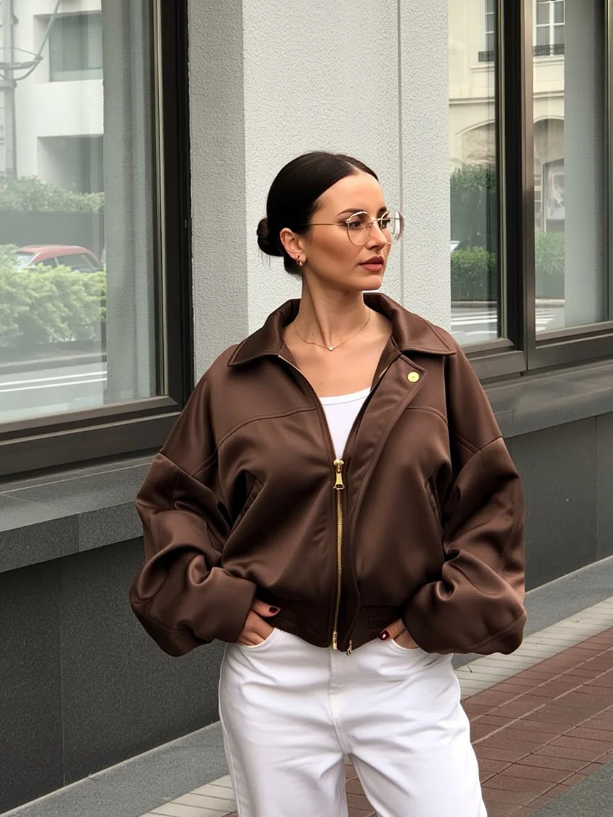 fall outfits with bombers 2026 Chocolate Brown and White Create the Perfect Seasonal Balance