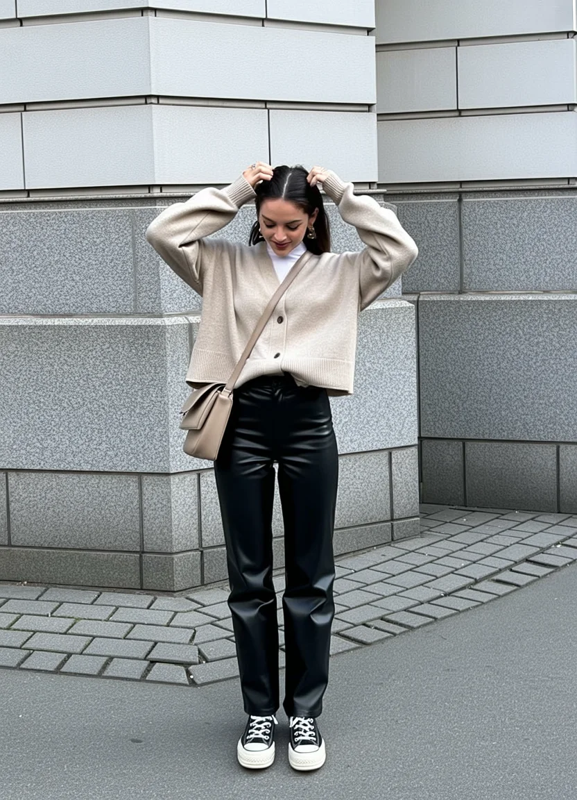 fall outfits with Leather pants 2026 Relaxed Everyday Leather Pants with Sneakers