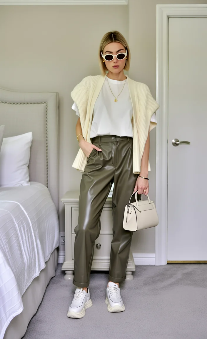 fall outfits with Leather pants 2026 Soft Neutral Leather Pants for Modern Minimalist Style