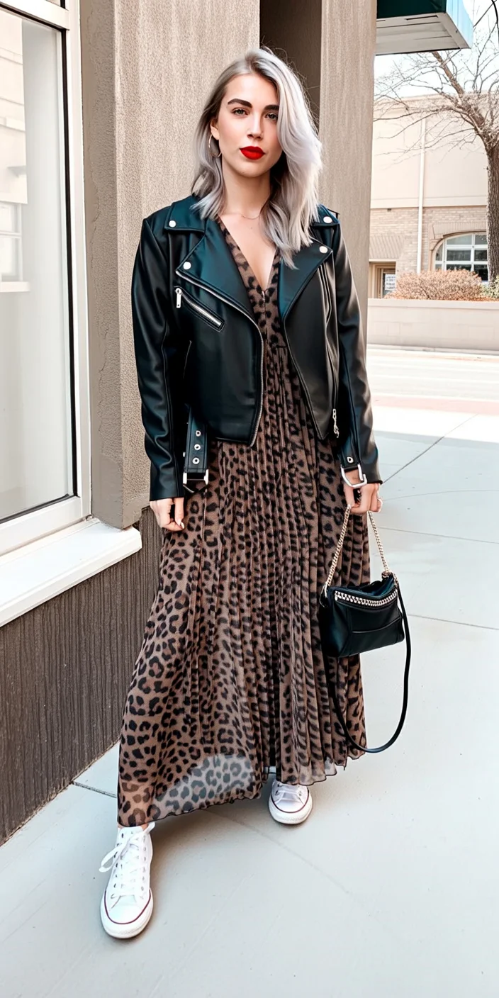 fall shirt dress outfit 2026 Leopard Print Dress Balanced With Modern Layers
