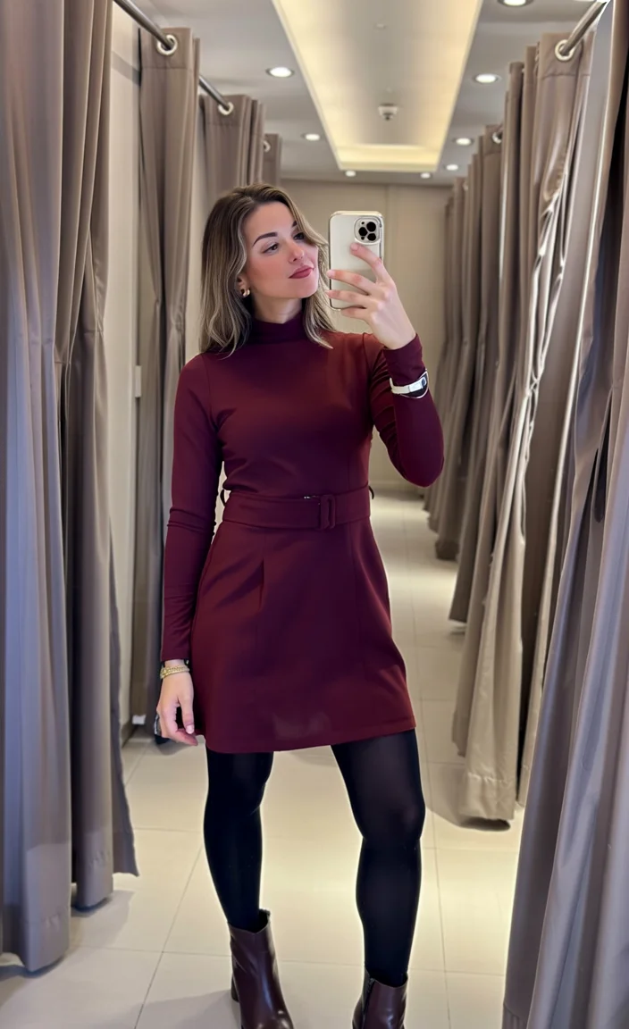 fall shirt dress outfit 2026 Burgundy Knit Dress For Crisp Autumn Days