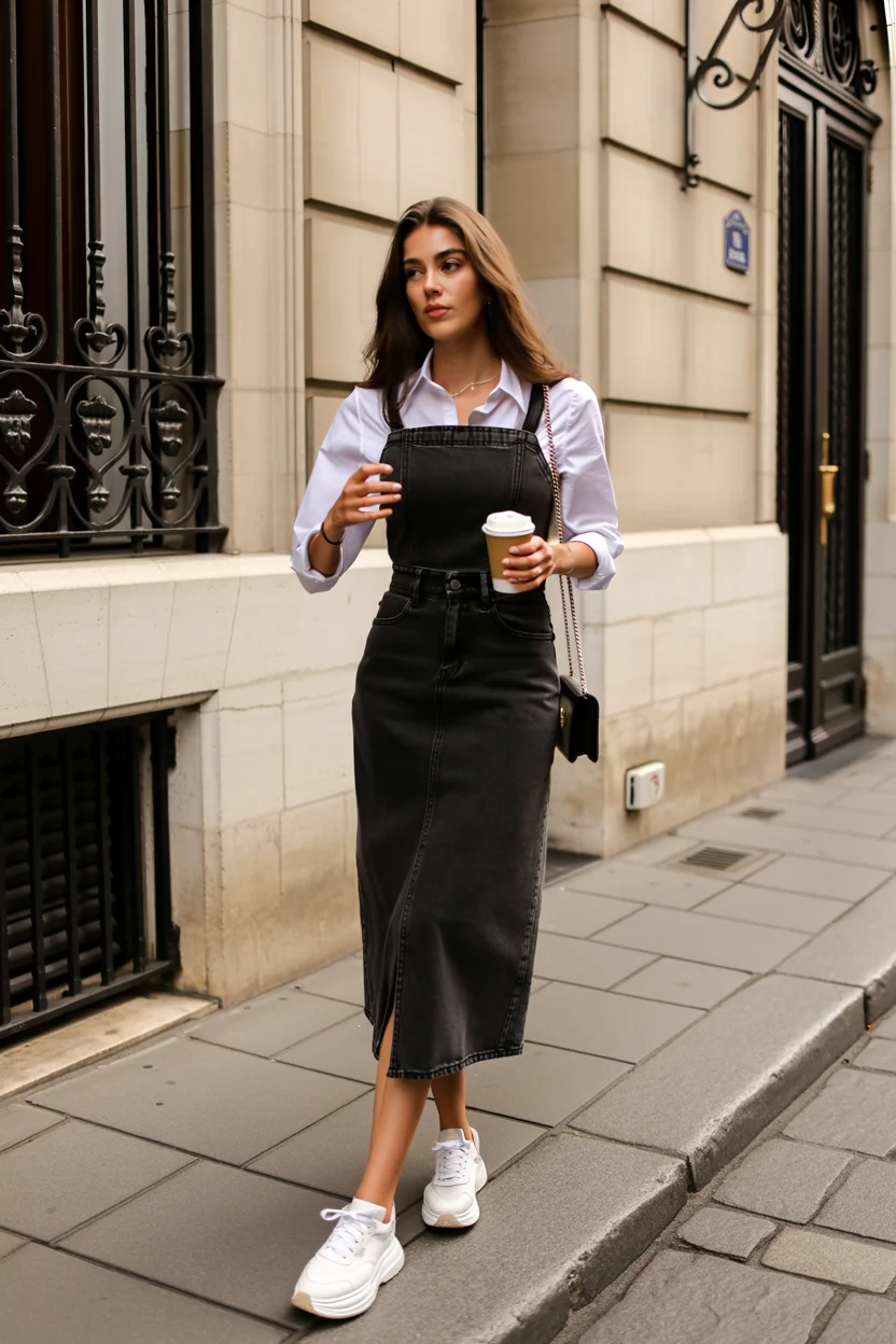 fall shirt dress outfit 2026 Casual Denim Inspired City Style With Sneakers