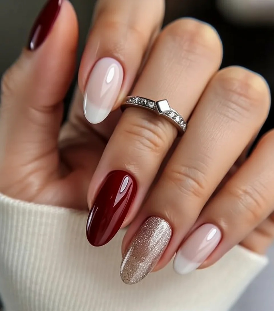 Nail Colors for August 2026 - end of summer Elegant Burgundy And Milky White For The Summer To Fall Transition