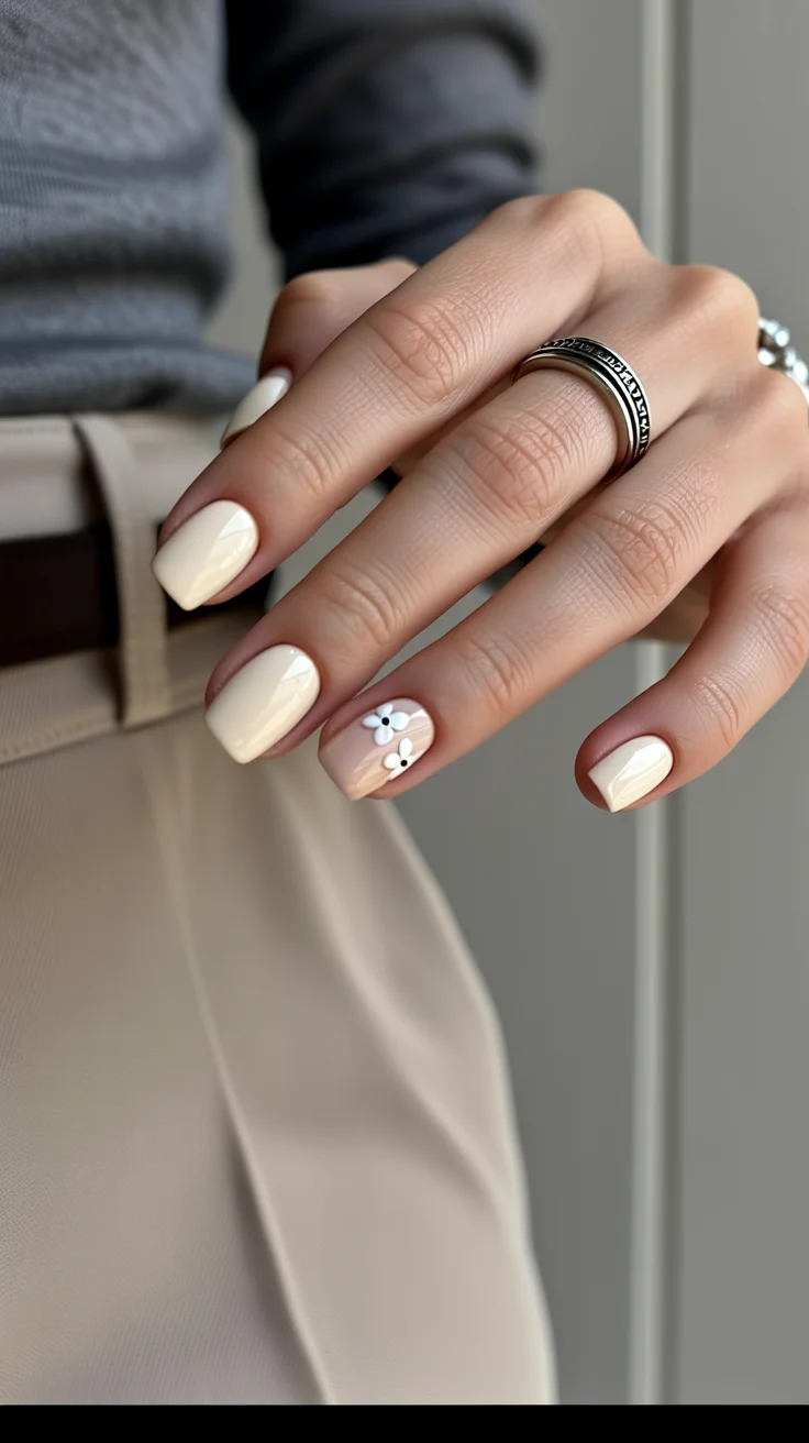 Nail Colors for August 2026 - end of summer Milky White With Tiny Floral Details