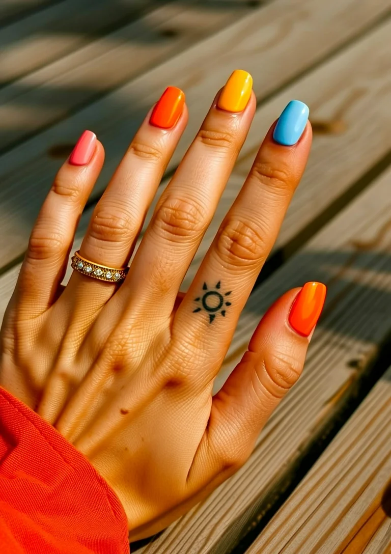 Nail Colors for August 2026 - end of summer Playful Rainbow Shades For The Last Sunny Days