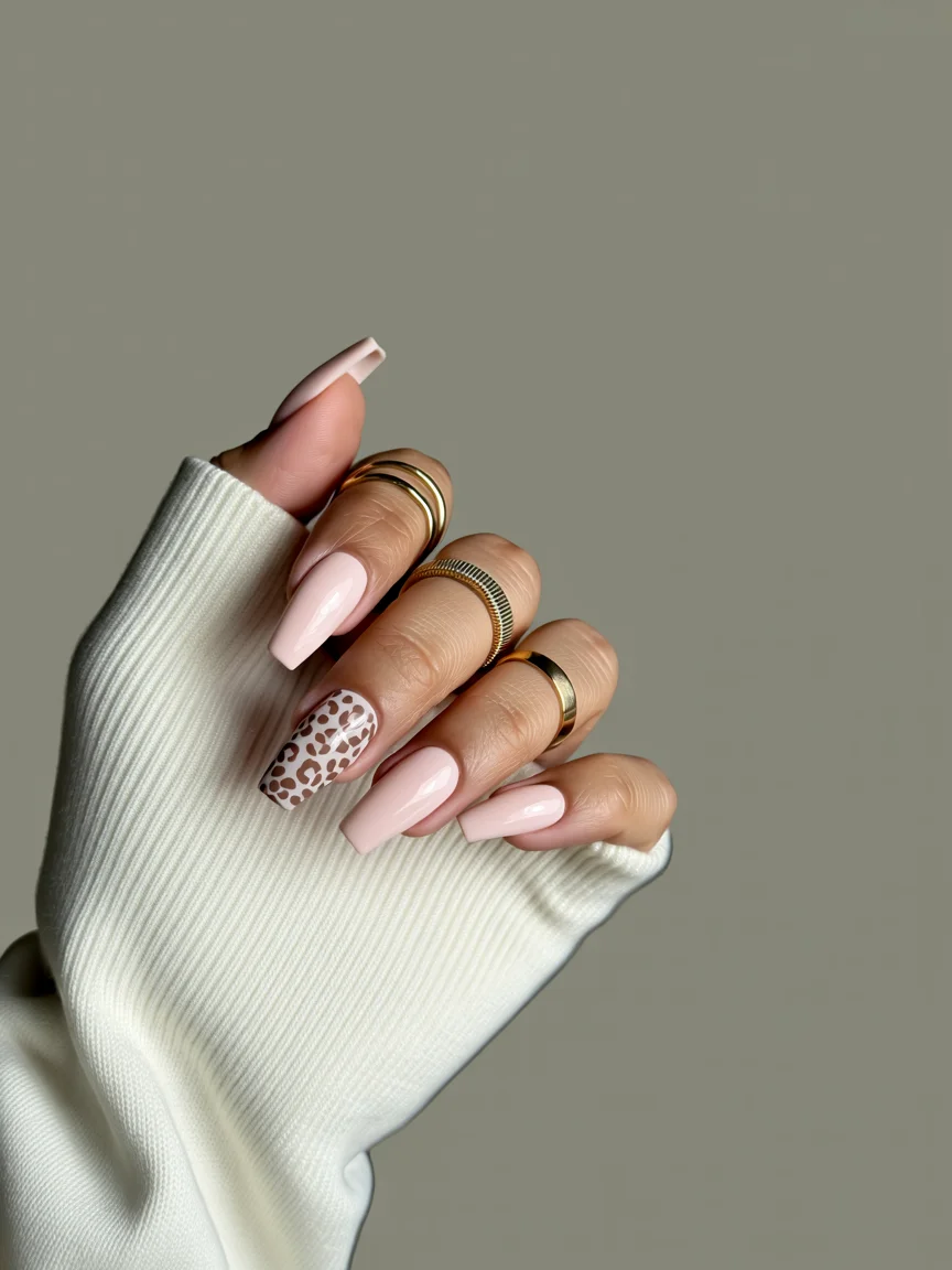 Nail Ideas for August 2026 Blush Leopard Accent for Modern Minimalists
