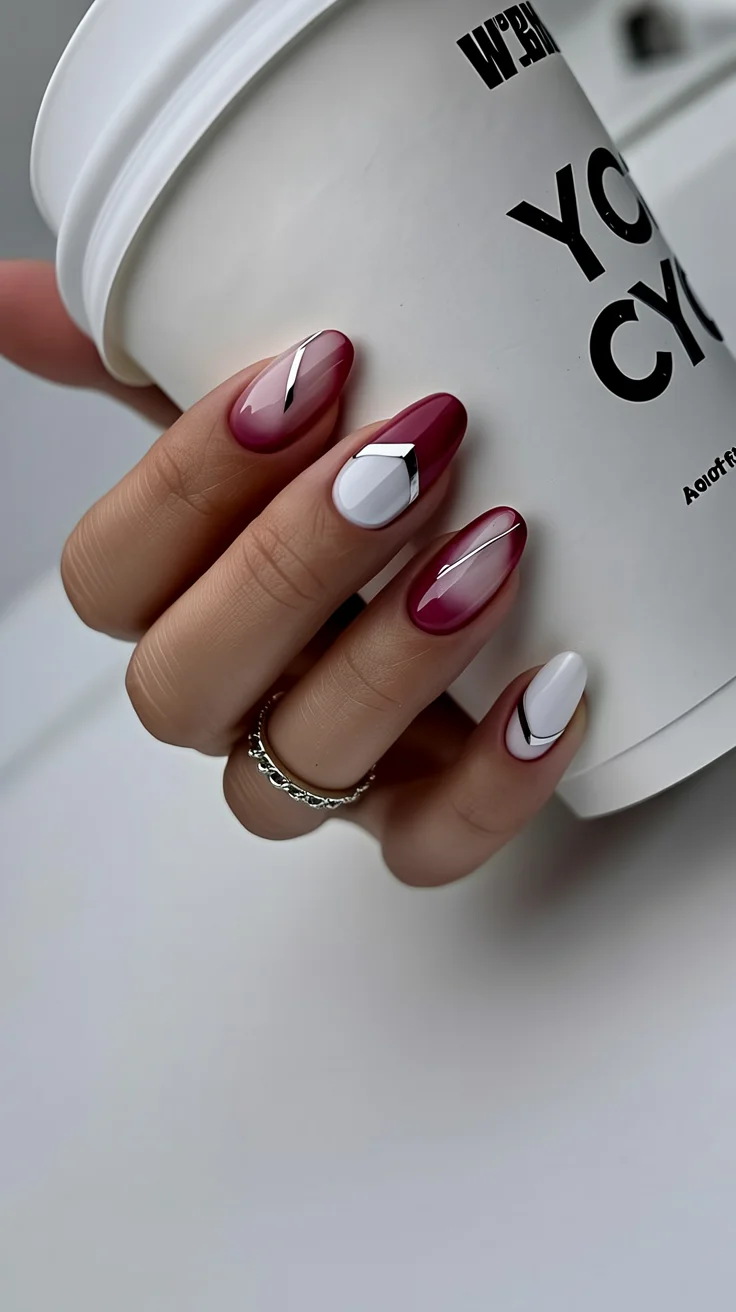 Nail Ideas for August 2026 Berry Ombré with Chic Graphic Accents