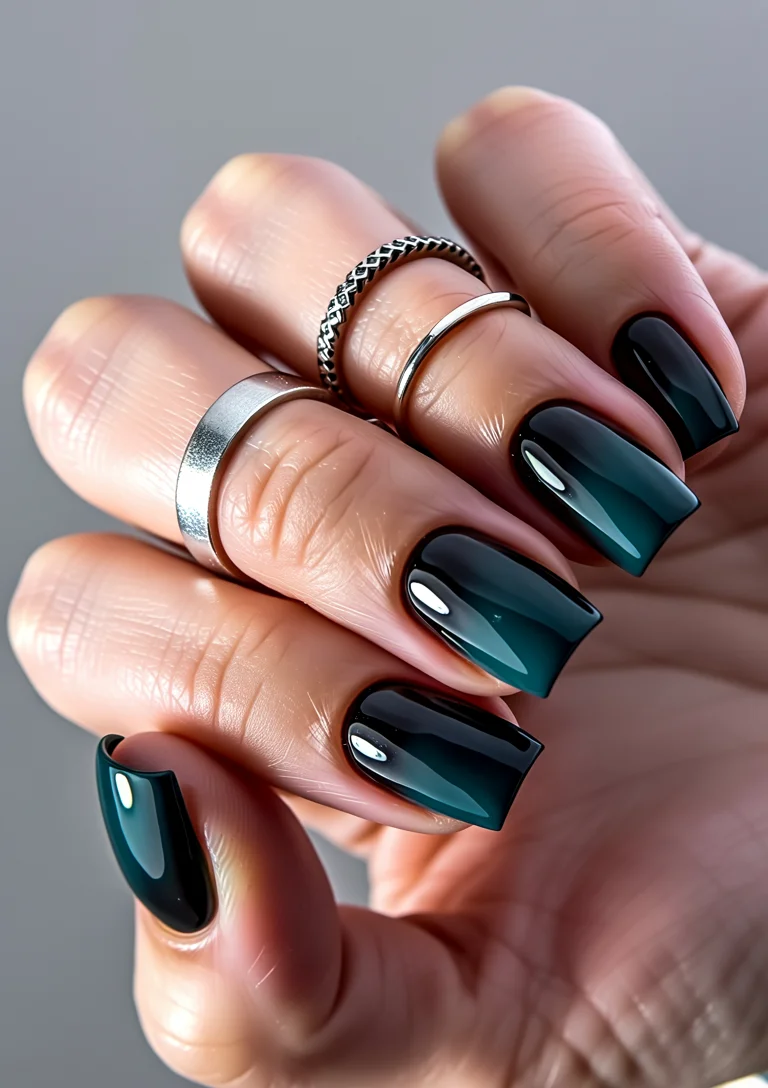 Nail Ideas for August 2026 - End of Summer Glossy Midnight Gradient for the First Hint of Fall