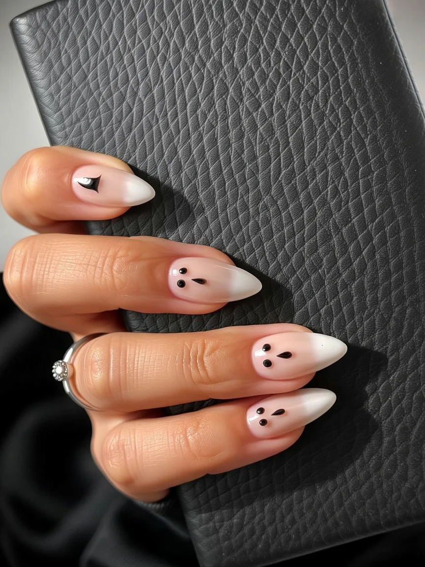 Nail Ideas for August 2026 Minimal Ghost French Nails with Playful Charm
