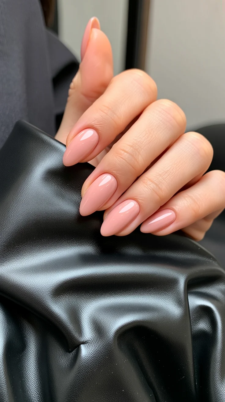 Nail Ideas for August 2026 Glossy Blush Almond Nails That Never Go Out of Style