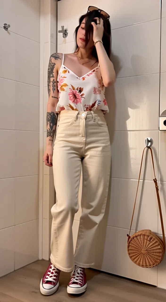 Trendy Outfits for August - End of Summer 2026 Soft Florals and Cream Denim for Easy August Days