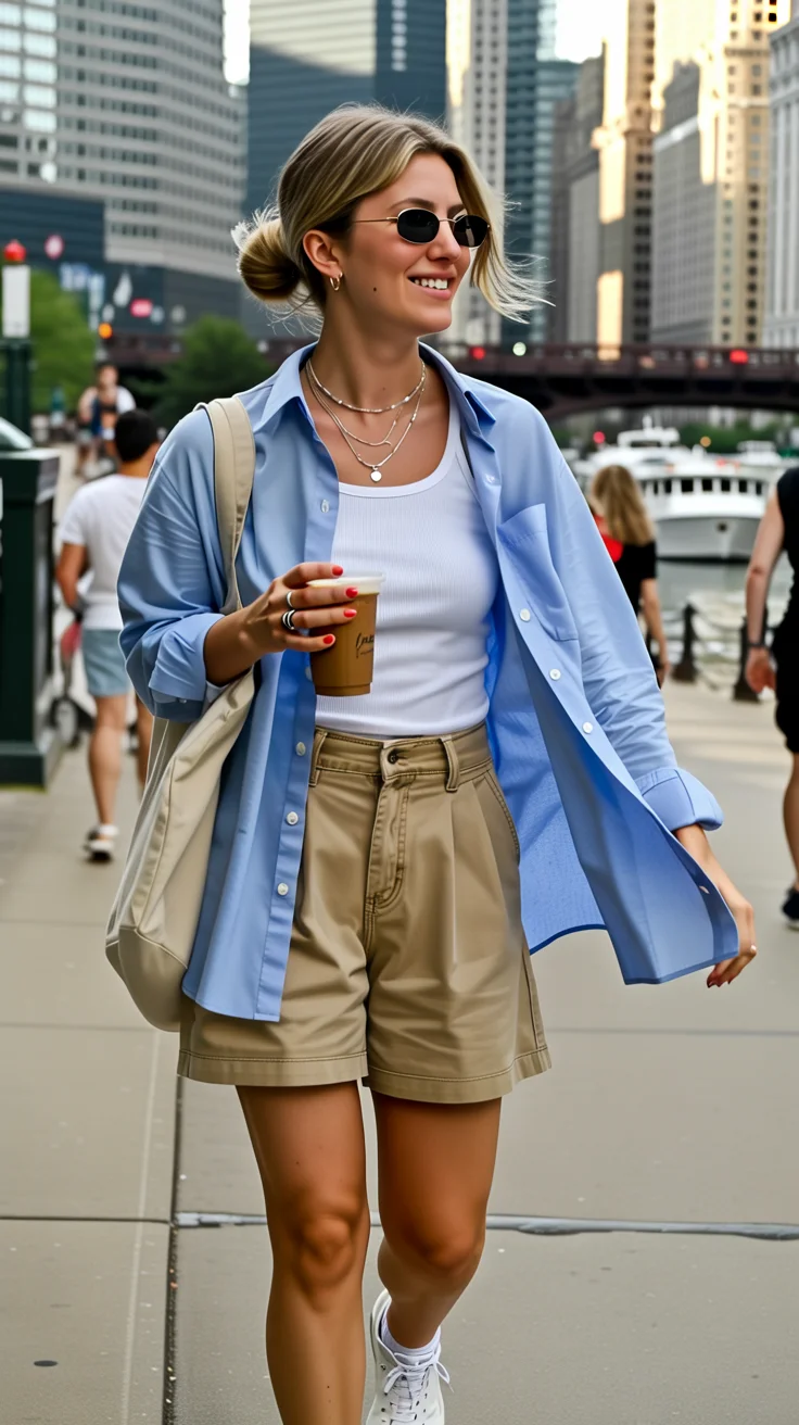 Trendy Outfits for August - End of Summer 2026 Light Blue Layers for Easy City Walks