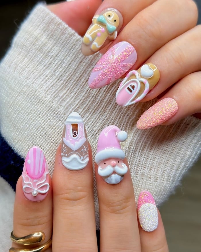 Medium Almond Festive 3D Figures Medium Almond Festive 3D Figures — 3D Nails Art Ideas