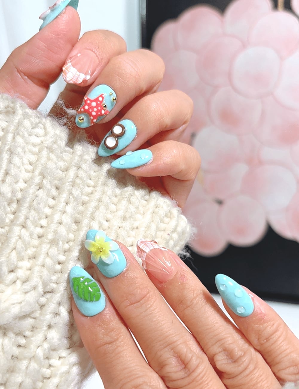 Short Almond 3D Nautical Elements Short Almond 3D Nautical Elements — 3D Nails Art Ideas