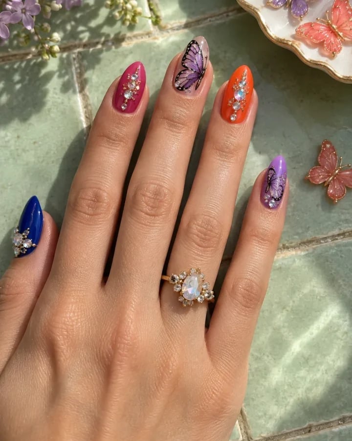 Medium Almond With Gem Charms, Glossy Medium Almond With Gem Charms, Glossy — 3D Nails Art Ideas