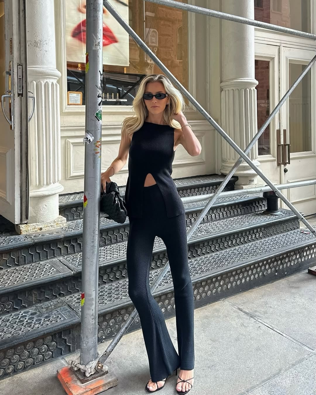 Ribbed Knit Top With Black Flare Leggings Ribbed Knit Top With Black Flare Leggings — Aesthetic Black Flare Leggings Outfit