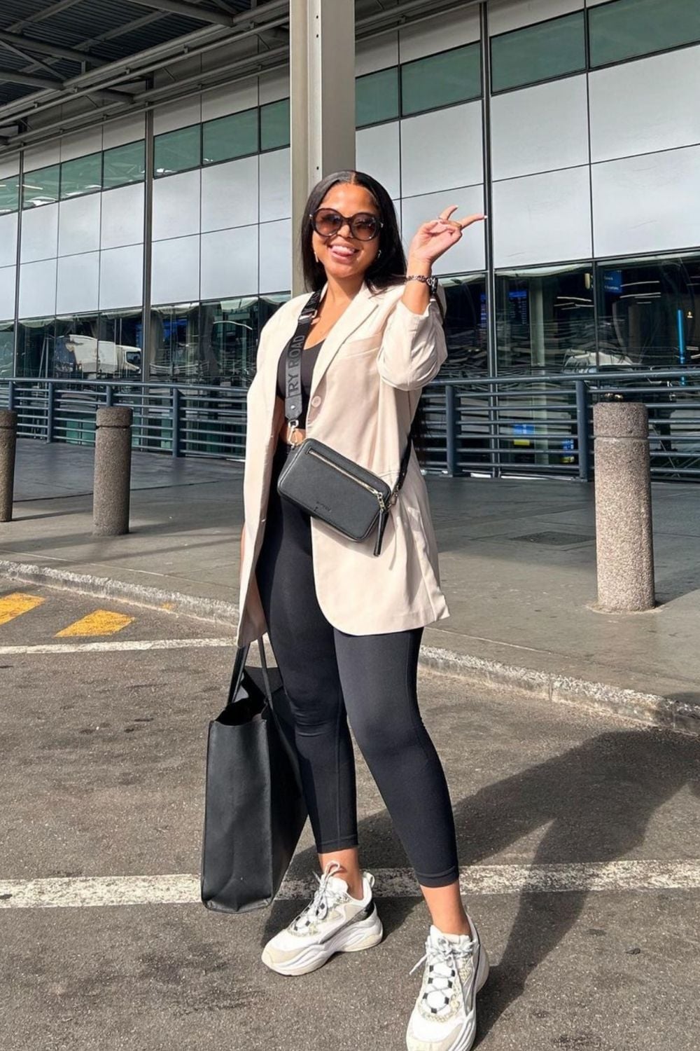 Beige Blazer With Black Leggings Beige Blazer With Black Leggings — Aesthetic Black Leggings Outfit