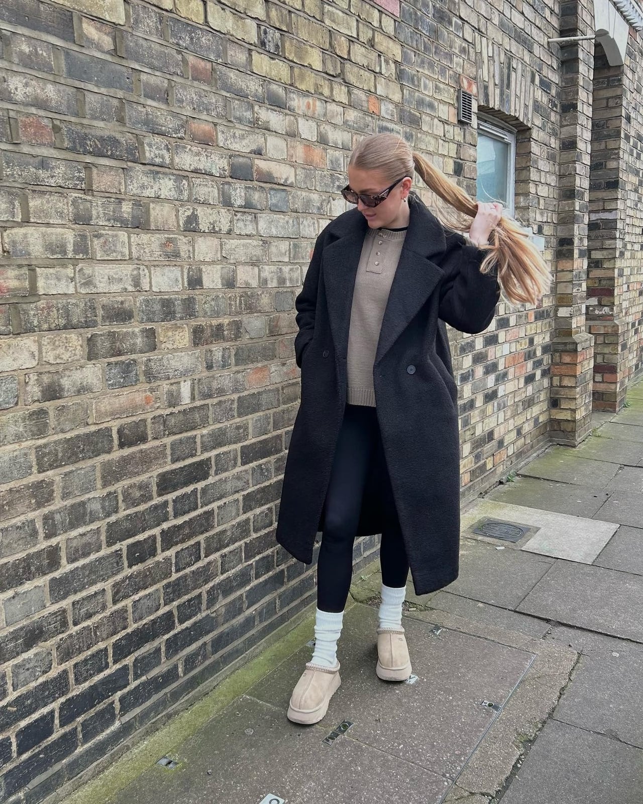 Charcoal Coat With Leg Warmers Charcoal Coat With Leg Warmers — Aesthetic Black Leggings Outfit