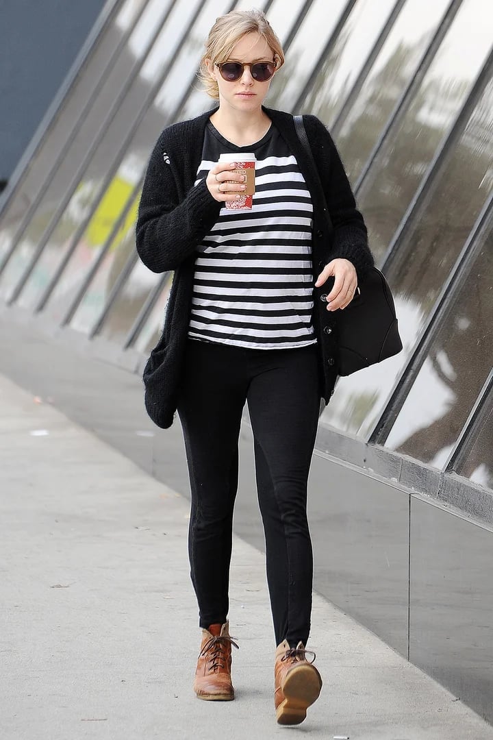 Striped T-Shirt With Knit Cardigan Striped T-Shirt With Knit Cardigan — Aesthetic Black Leggings Outfit