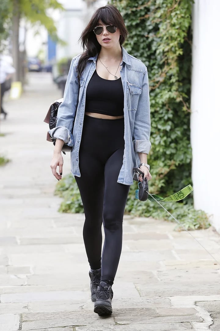 Denim Shirt With Black Leggings Denim Shirt With Black Leggings — Aesthetic Black Leggings Outfit