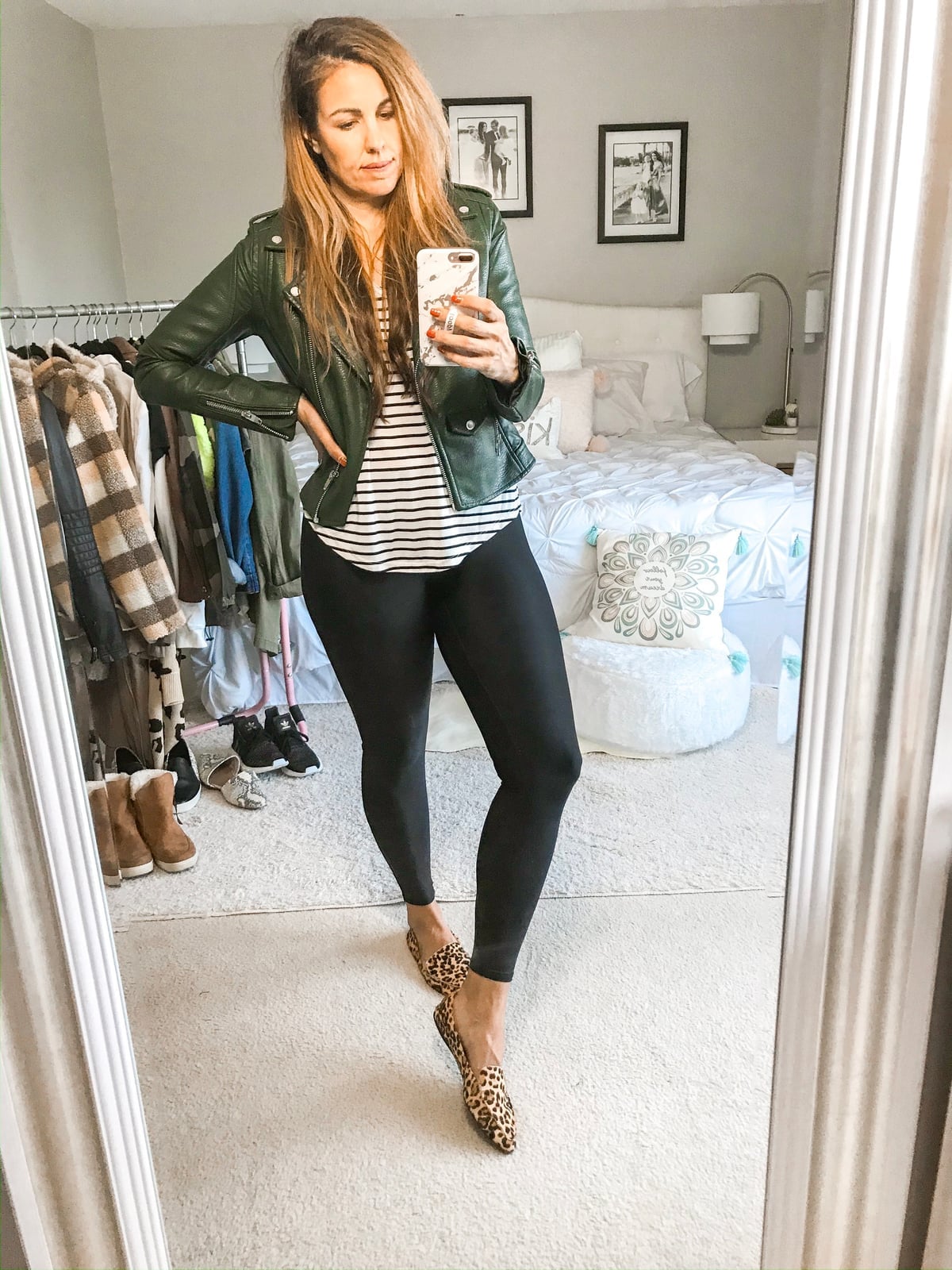 Moto Jacket With Leopard Flats Moto Jacket With Leopard Flats — Aesthetic Black Leggings Outfit