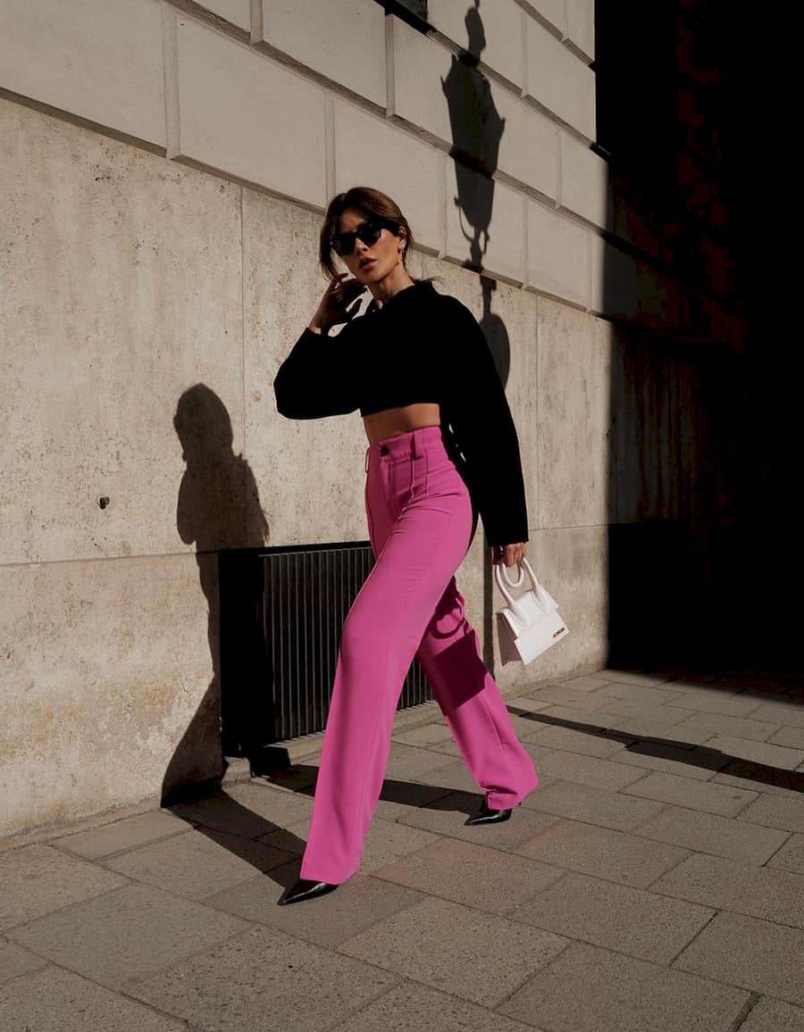 Black Cropped Sweater with Bright Pink Trousers Black Cropped Sweater with Bright Pink Trousers — Aesthetic Black Sweater Outfit