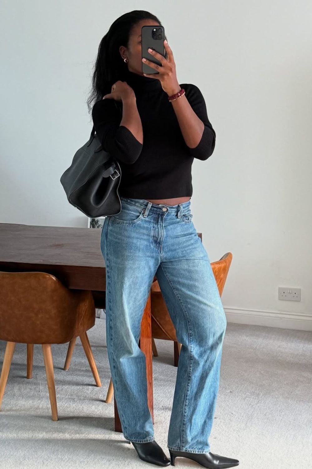 Black Turtleneck Sweater with Straight-Leg Jeans Black Turtleneck Sweater with Straight-Leg Jeans — Aesthetic Black Sweater Outfit