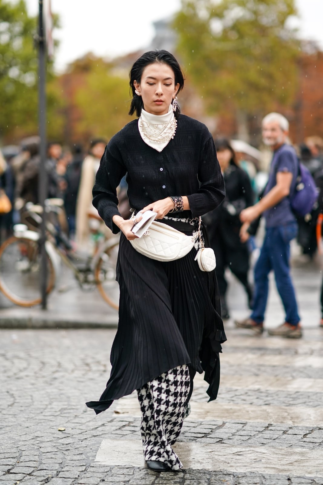 Black Cardigan Over White Turtleneck with Pleated Skirt Black Cardigan Over White Turtleneck with Pleated Skirt — Aesthetic Black Sweater Outfit