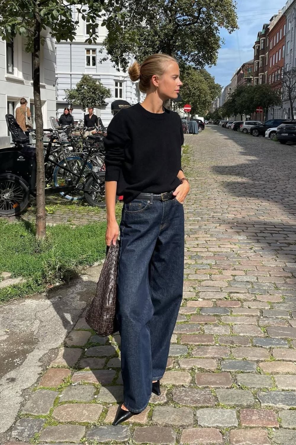 Black Crewneck Sweater with Wide-Leg Jeans Black Crewneck Sweater with Wide-Leg Jeans — Aesthetic Black Sweater Outfit