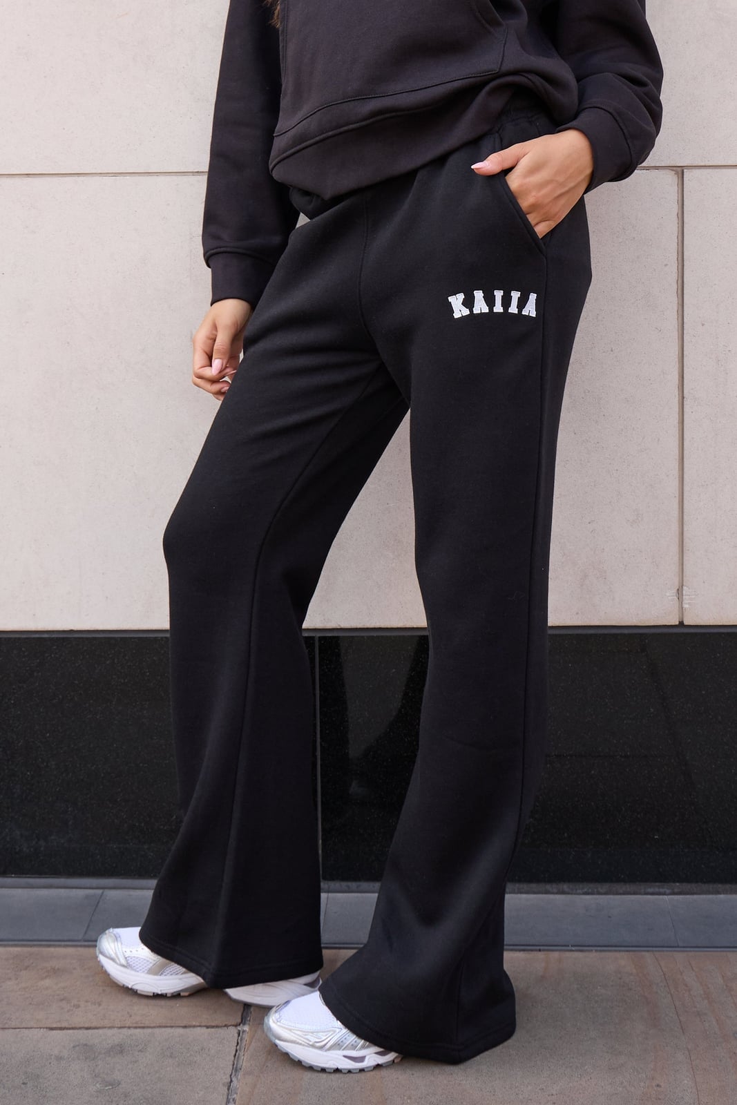 Wide-leg Sweatpants with Logo Detail and Hoodie — Aesthetic Black Sweatpants Outfit